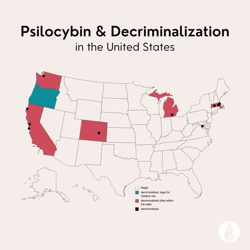 Map of the Psilocybin Decriminalization in United States