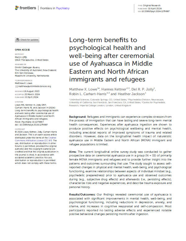 cover of refugee ayahuasca study