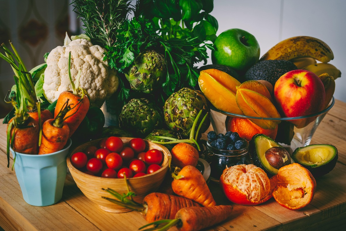 fruits and vegetables on a table